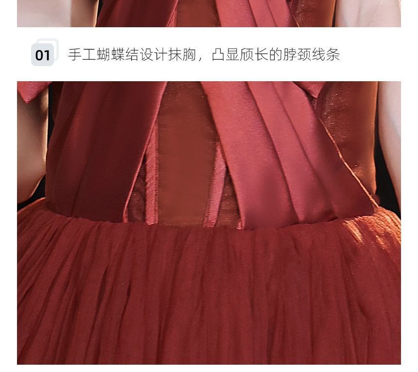 Evening Gown A-Line Bow Mesh Strapless