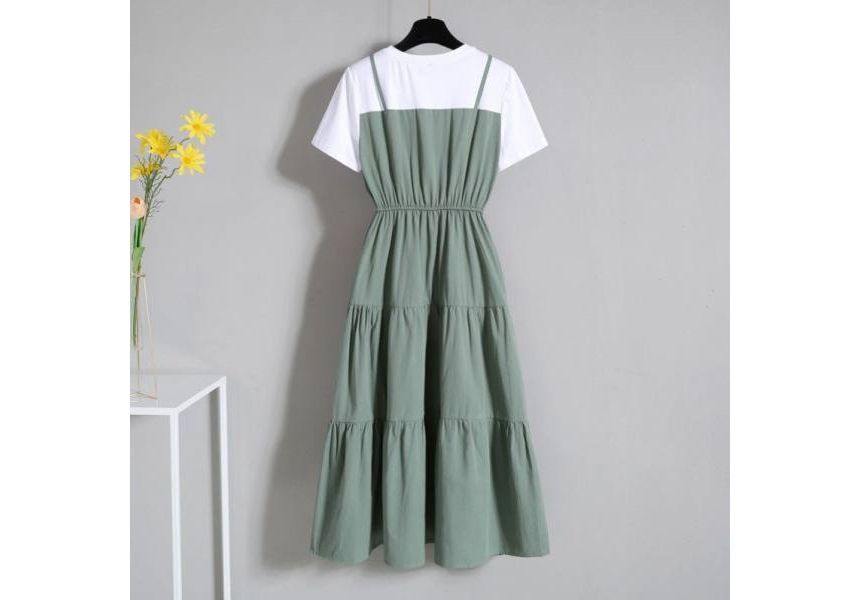 Midi Mock Neck Dress Round Short-Sleeve Two-Piece A-Line