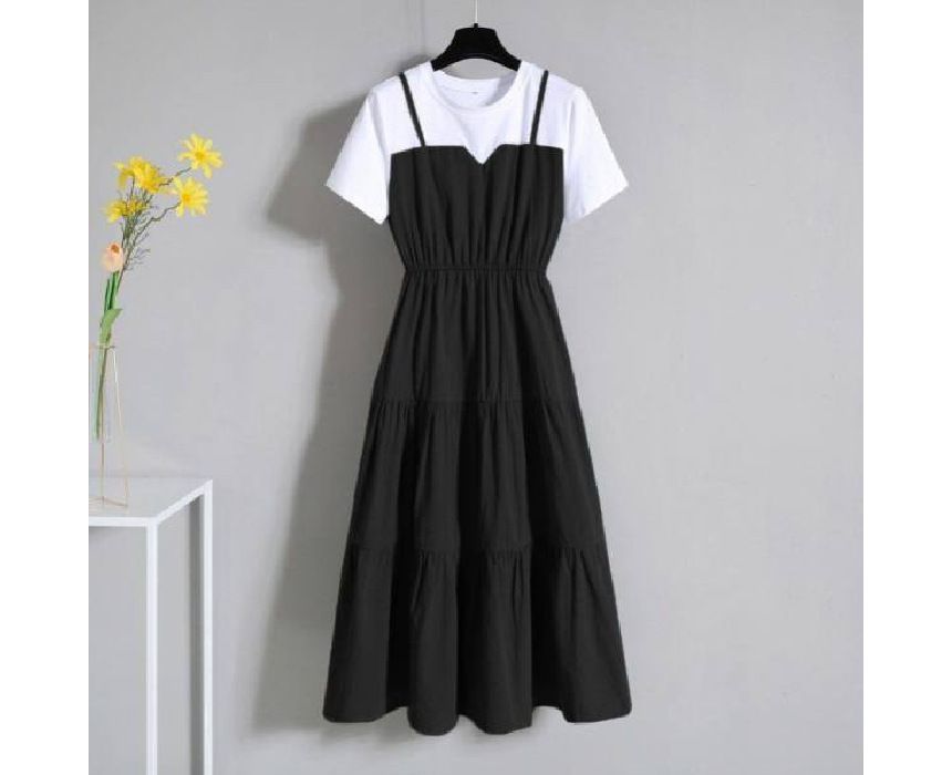 Midi Mock Neck Dress Round Short-Sleeve Two-Piece A-Line