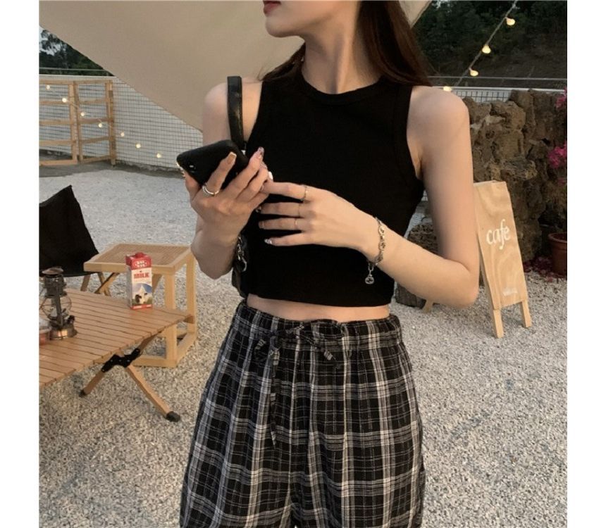 Top Crop Round Plain Tank Neck