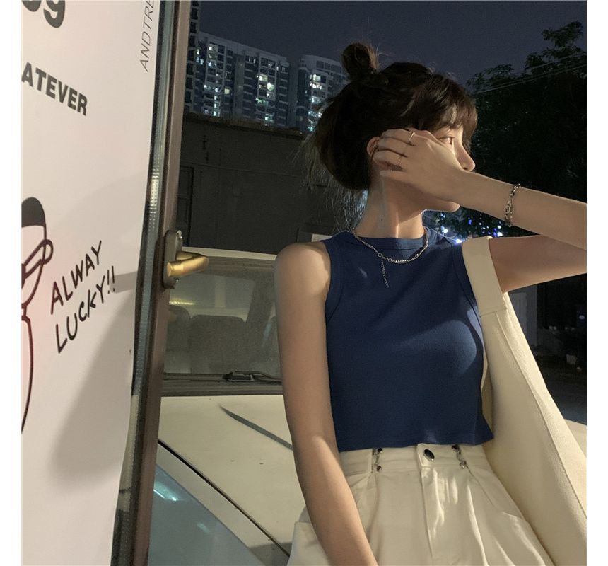 Top Crop Round Plain Tank Neck