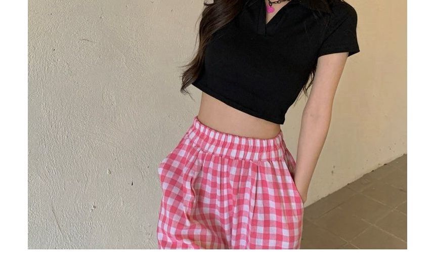 Plain Top Short-Sleeve Crop Polo