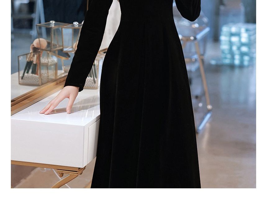 Gown Neck / A-Line Evening Square Dress Rhinestone Long-Sleeve Cocktail