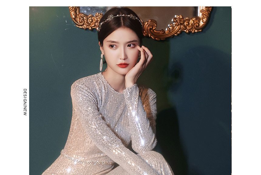 Mermaid Evening Sequin Long-Sleeve Gown