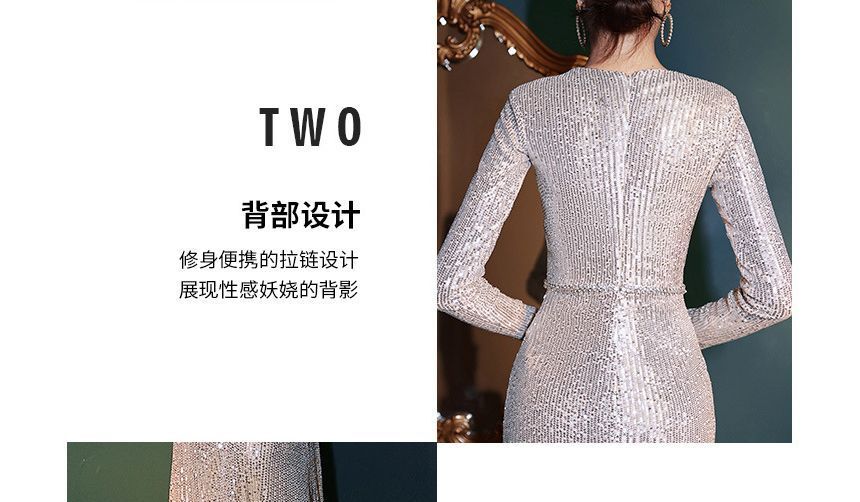 Mermaid Evening Sequin Long-Sleeve Gown