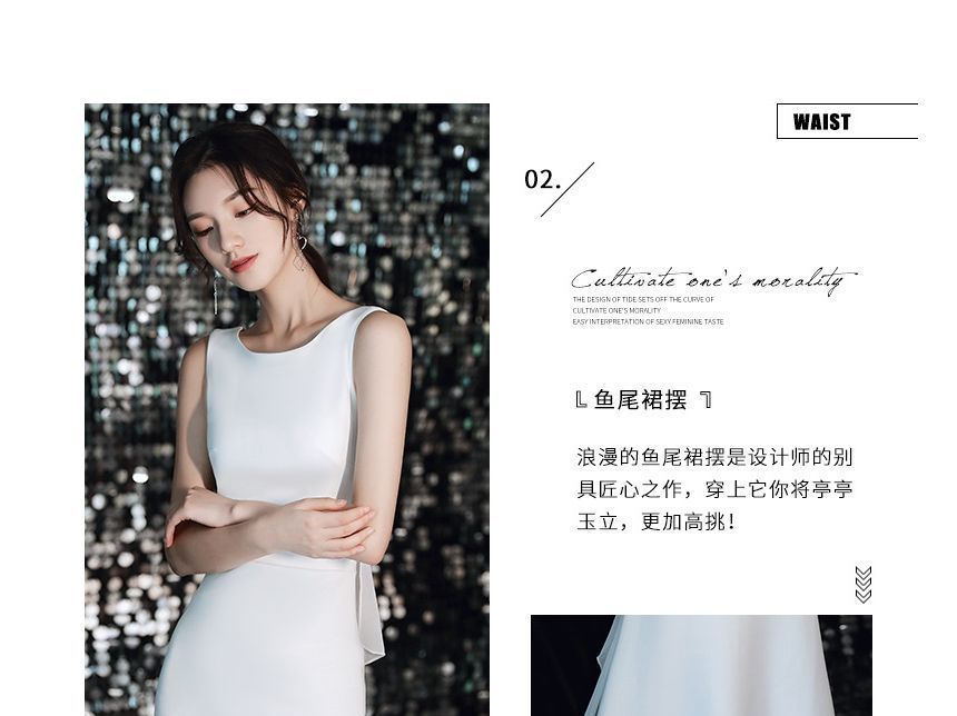 Wedding Mermaid Panel Gown Sleeveless Ruffle Plain