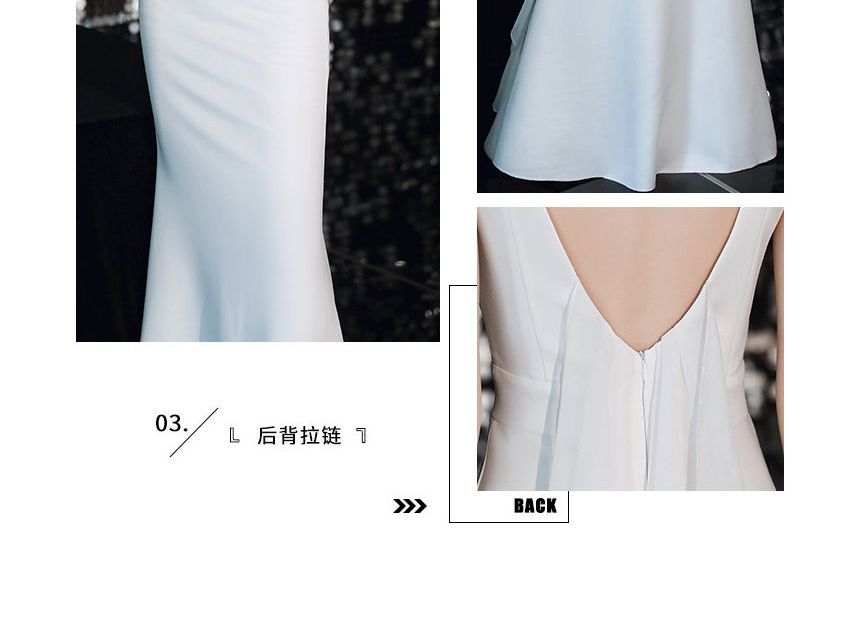 Wedding Mermaid Panel Gown Sleeveless Ruffle Plain