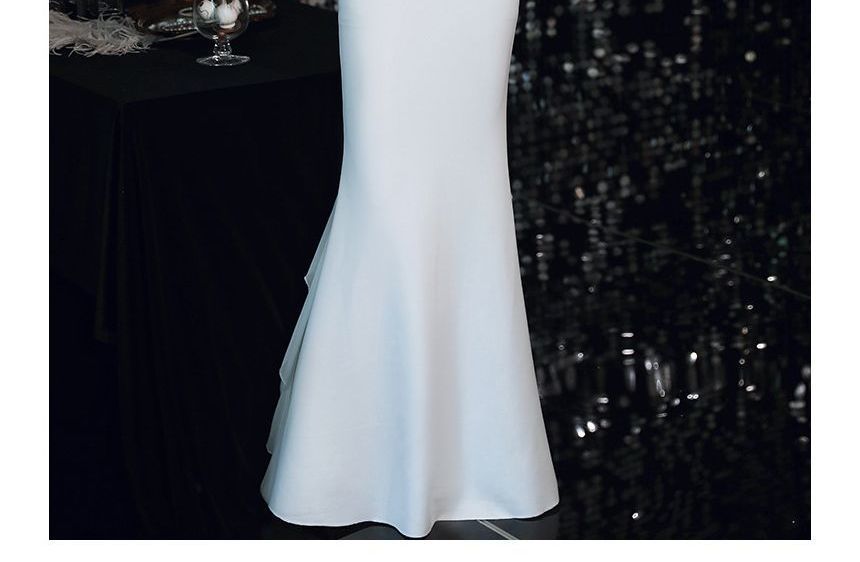 Wedding Mermaid Panel Gown Sleeveless Ruffle Plain