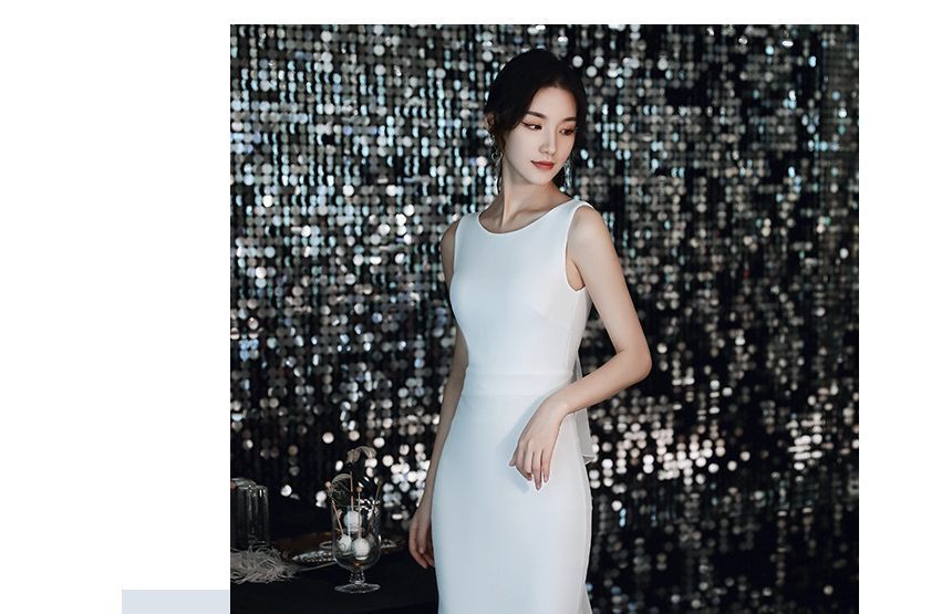 Wedding Mermaid Panel Gown Sleeveless Ruffle Plain