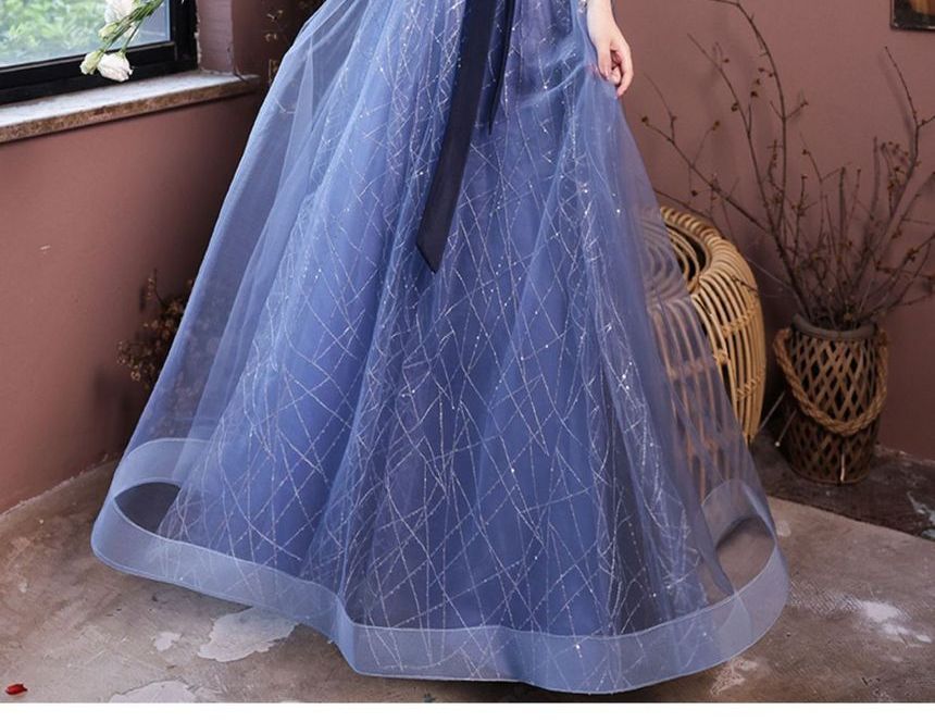 Gown Mesh Evening Sleeveless A-Line Tie-Waist