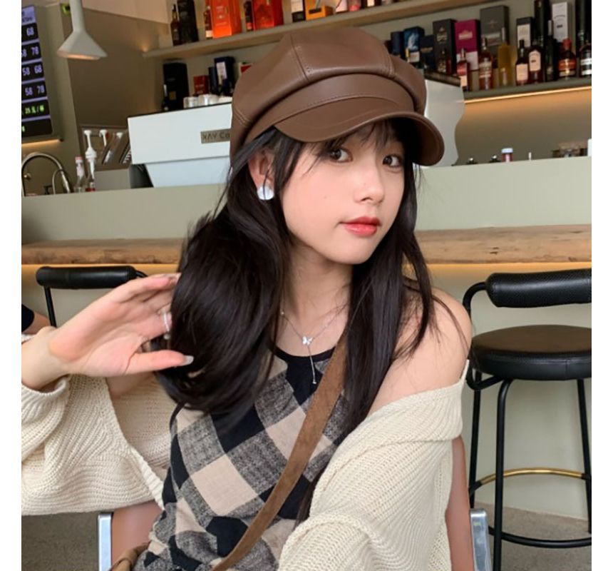 Cap Faux Newsboy Leather