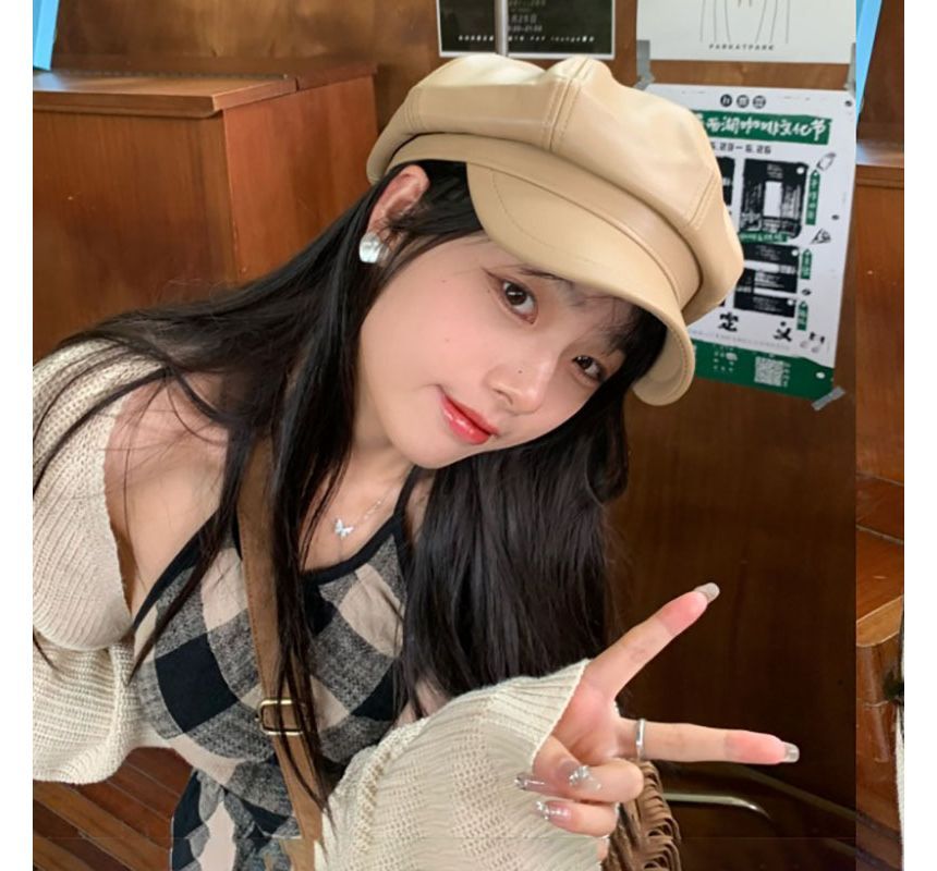 Cap Faux Newsboy Leather