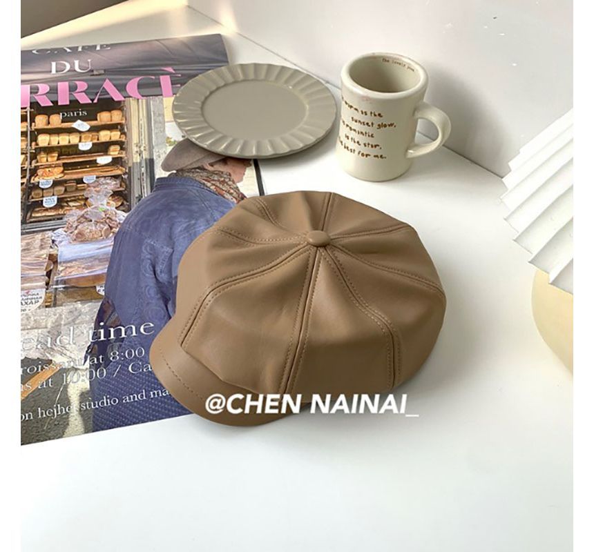 Cap Faux Newsboy Leather