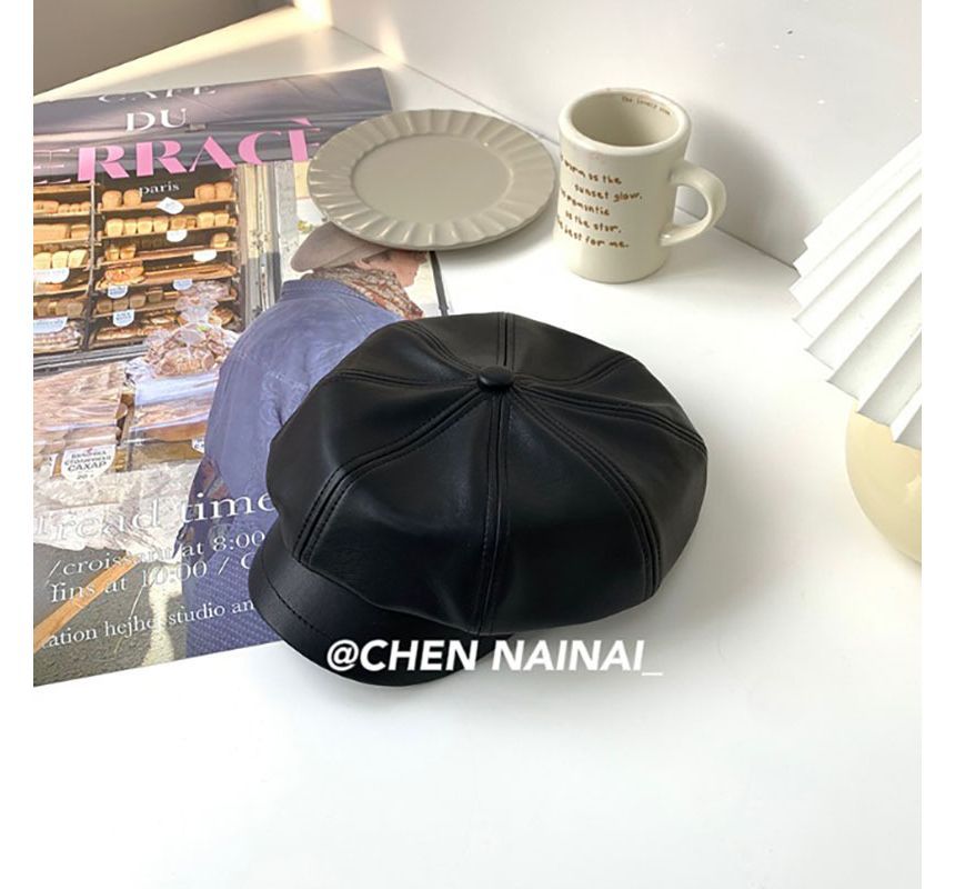 Cap Faux Newsboy Leather