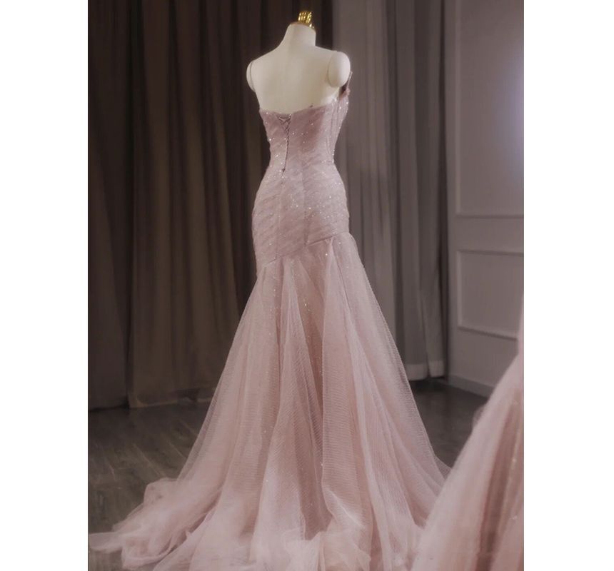 Evening Mesh Gown Strapless Trained Mermaid