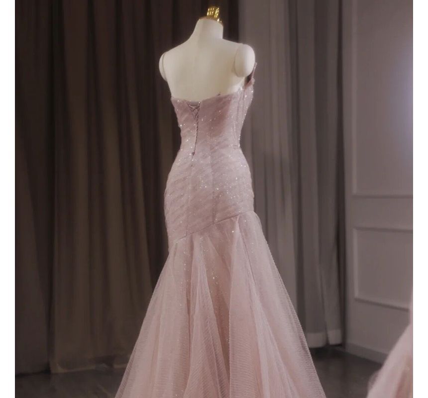 Evening Mesh Gown Strapless Trained Mermaid