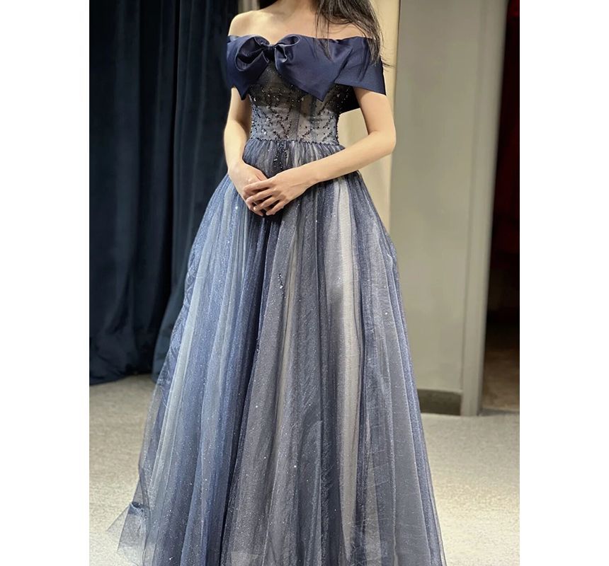 Waist Evening Shoulder Corset A-Line Off Gown