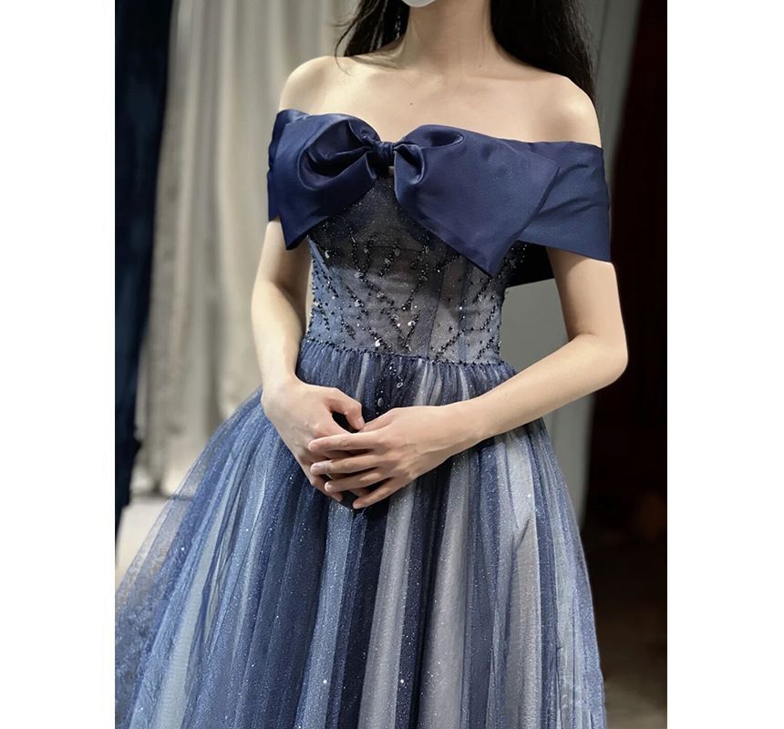 Waist Evening Shoulder Corset A-Line Off Gown