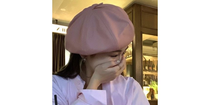 Plain Beret Leather Hat Faux