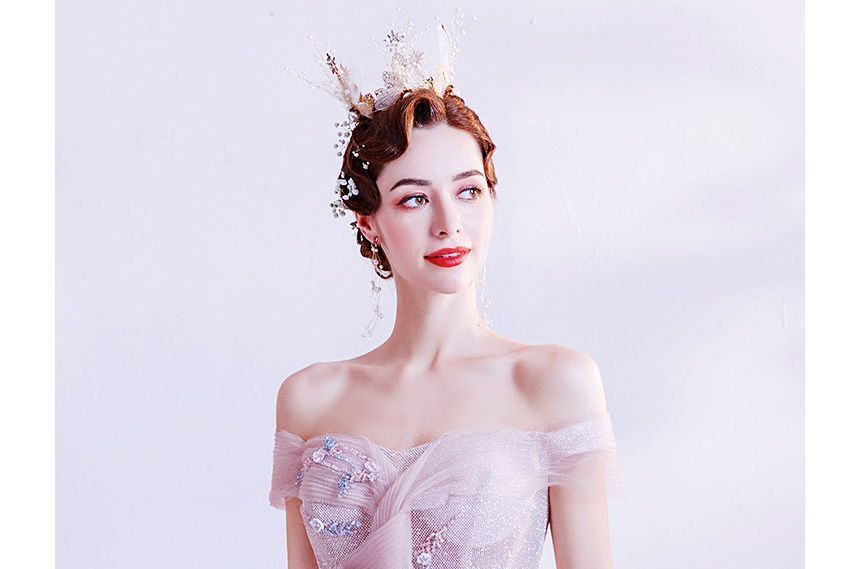 Gown Evening A-Line Floral Off-Shoulder Glitter