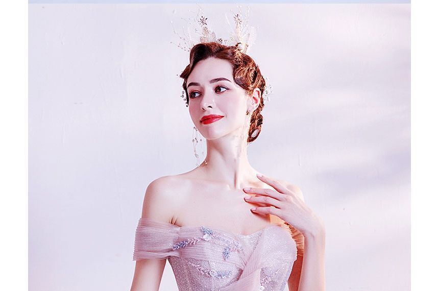 Gown Evening A-Line Floral Off-Shoulder Glitter