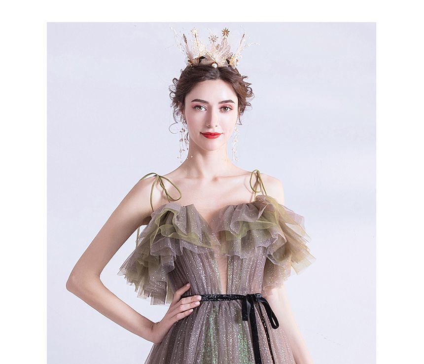 Evening A-Line Strap Gown Gradient Spaghetti Glitter Mesh