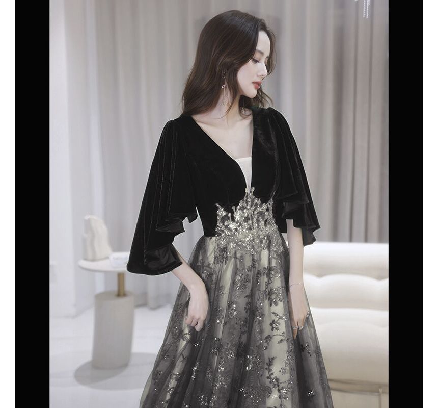 Flower Evening Gown A-Line Embroidered