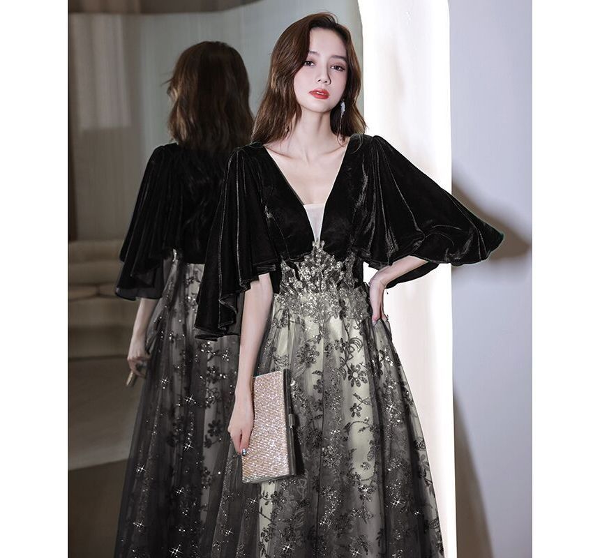 Flower Evening Gown A-Line Embroidered