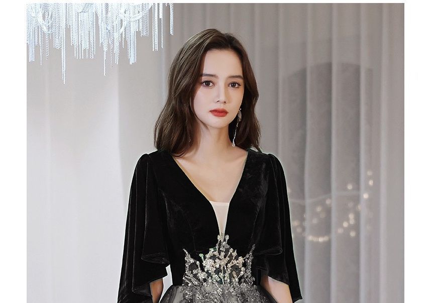 Flower Evening Gown A-Line Embroidered