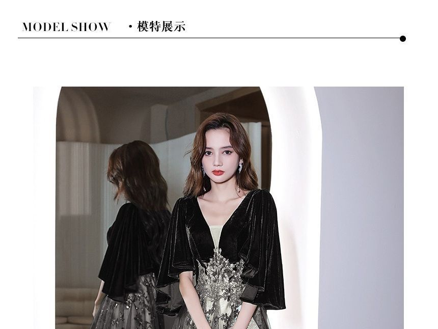 Flower Evening Gown A-Line Embroidered