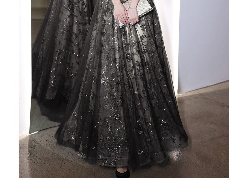 Flower Evening Gown A-Line Embroidered