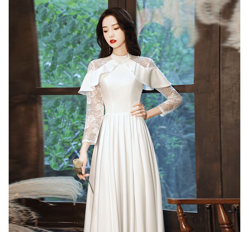 Long-Sleeve Lace Panel Ruffled A-Line Wedding Gown (Various Designs)