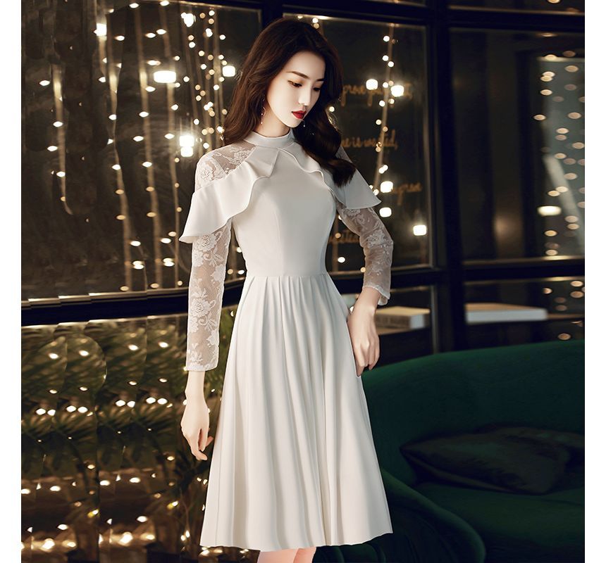 Long-Sleeve Panel Ruffled Gown Wedding Designs) (Various A-Line Lace