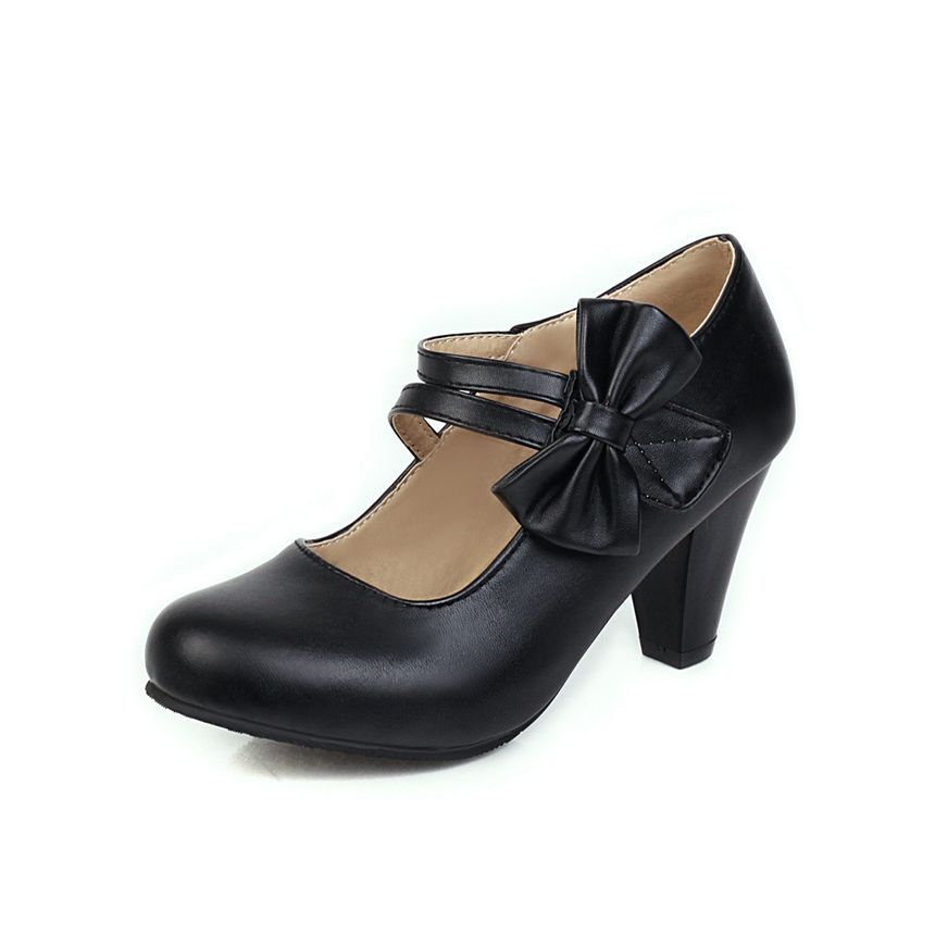 Shoes Heel Mary Jane Chunky Bow