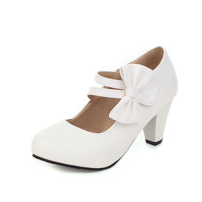 Shoes Heel Mary Jane Chunky Bow
