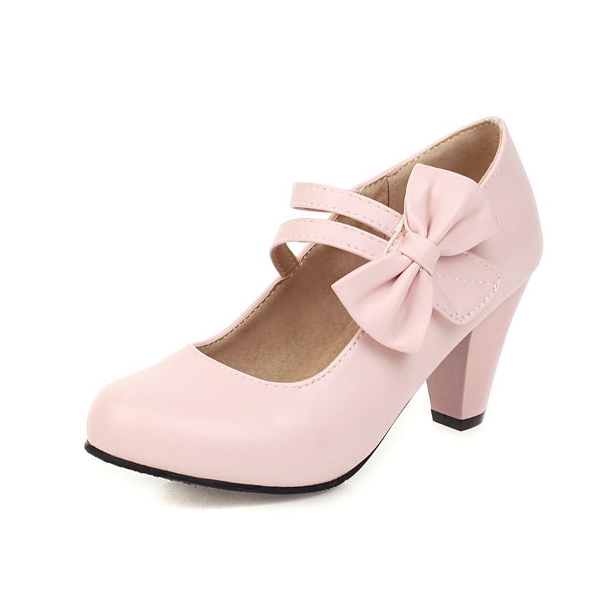 Shoes Heel Mary Jane Chunky Bow