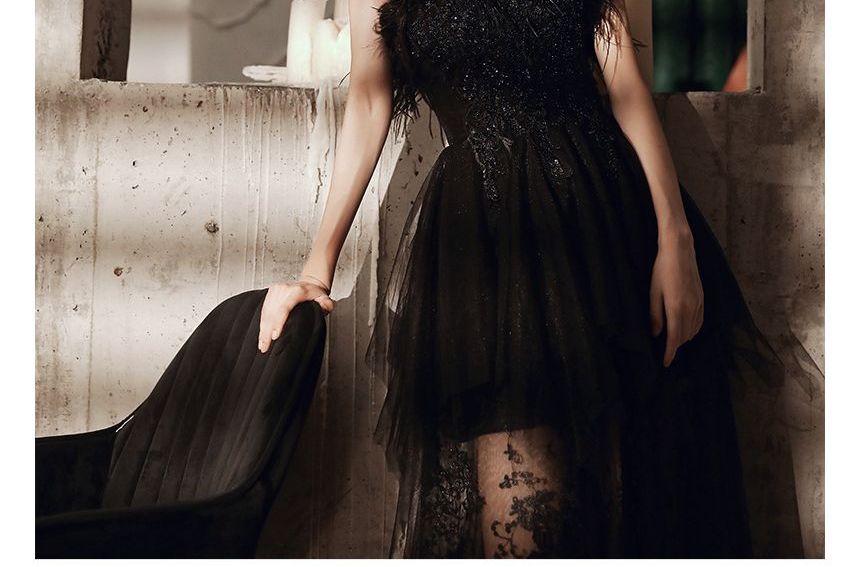 Fluffy Gown Trim A-Line Strapless Sequined Evening