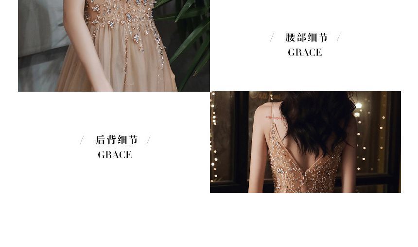 Floral A-Line Evening Gown Sequined Strap Spaghetti