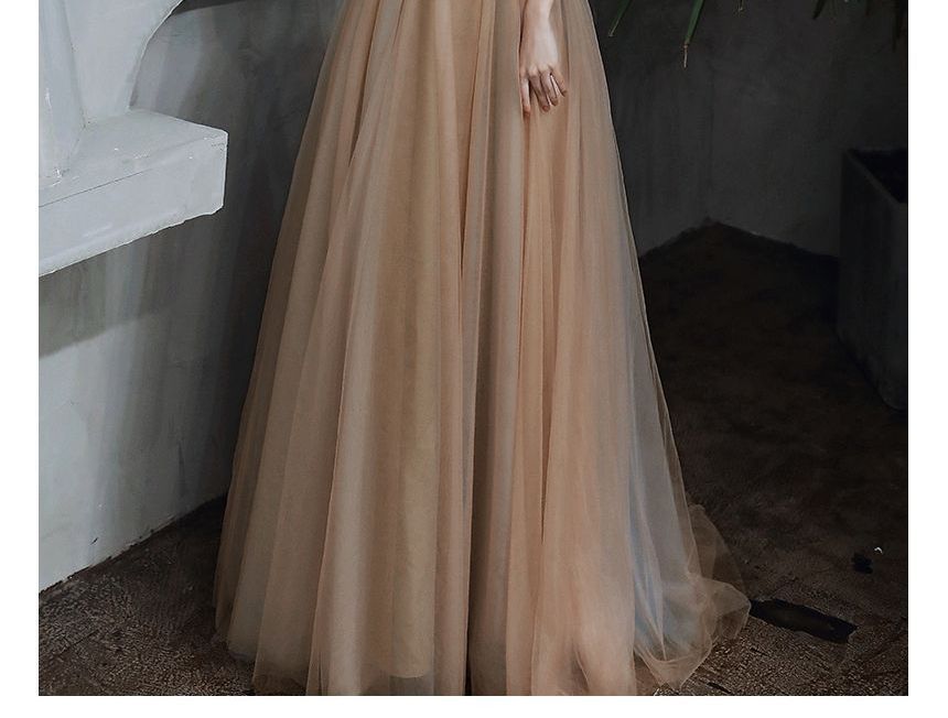 Floral A-Line Evening Gown Sequined Strap Spaghetti