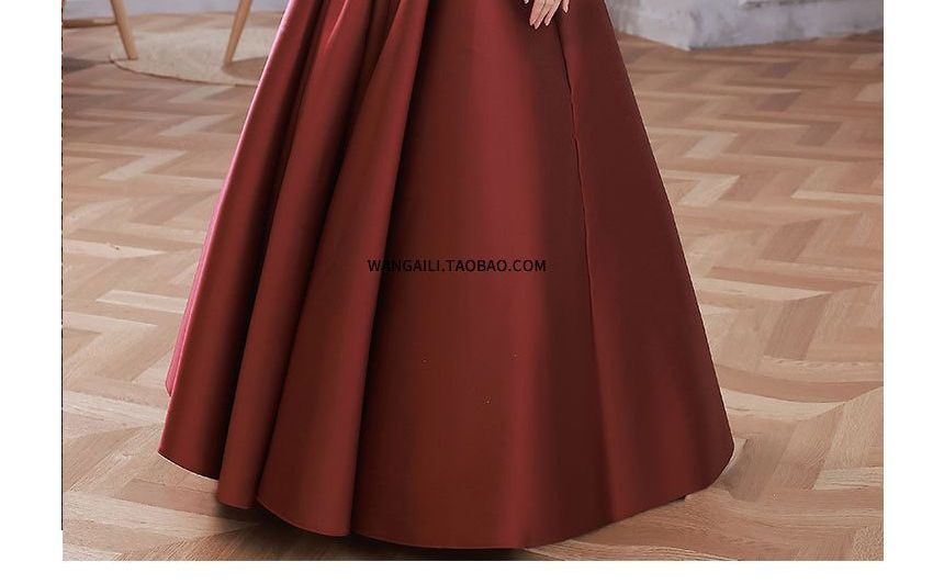 Evening Plain A-Line Puff-Sleeve Mesh Gown Panel