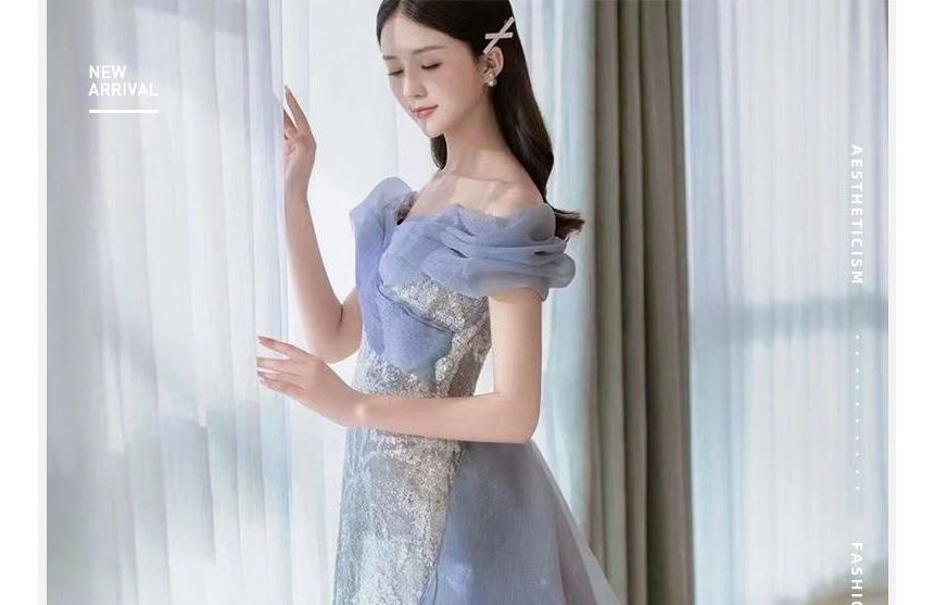 Off-Shoulder Lace Evening Gown Paneled Mermaid