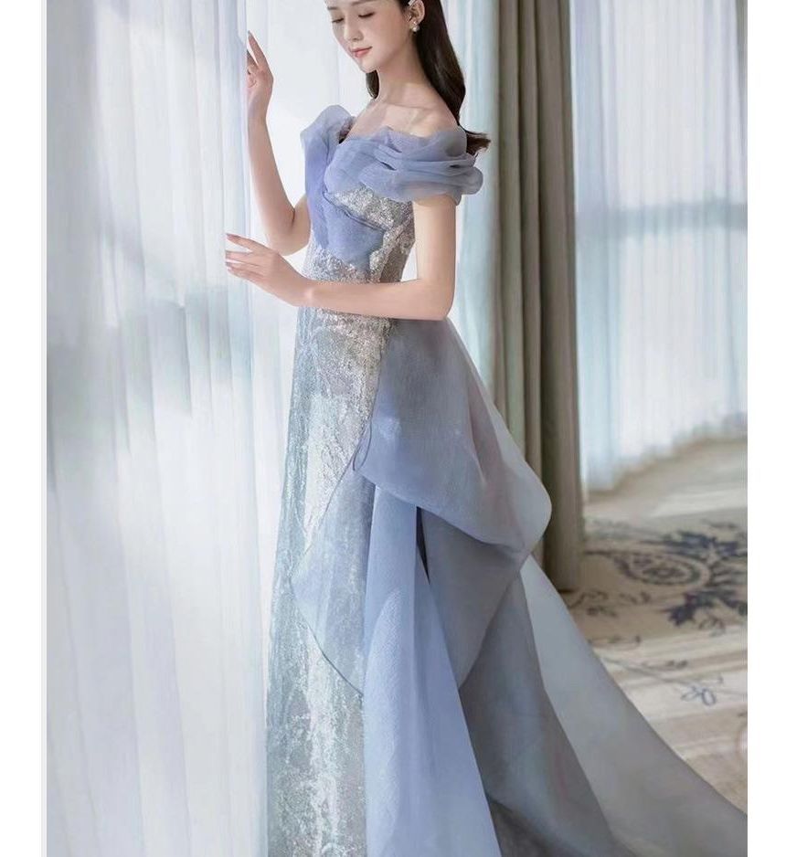 Off-Shoulder Lace Evening Gown Paneled Mermaid