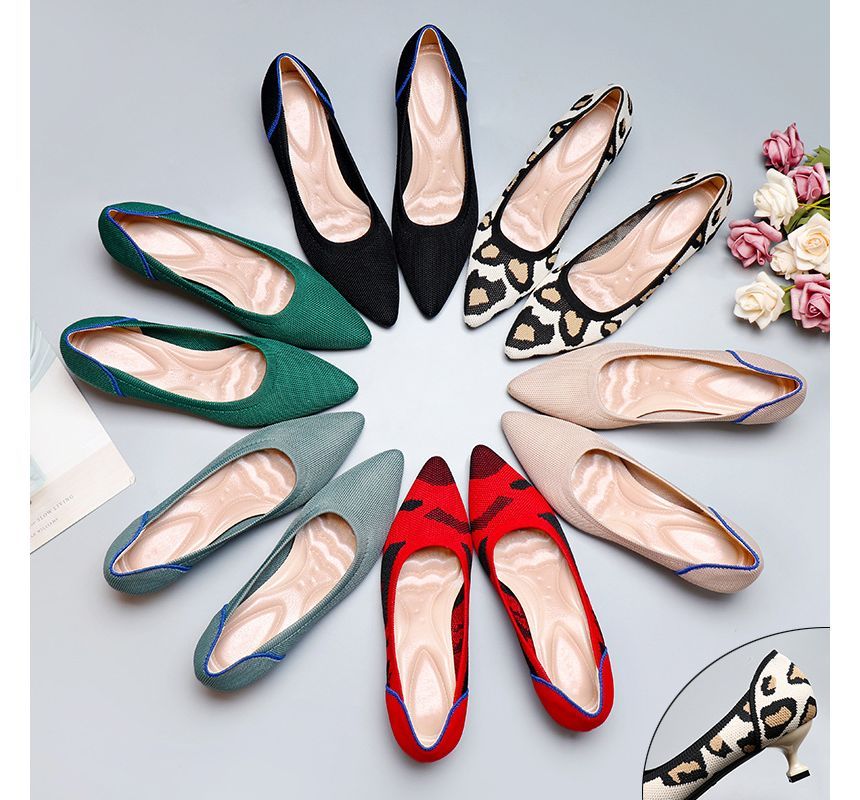 Heel Pumps Pointy-Toe Kitten Knit