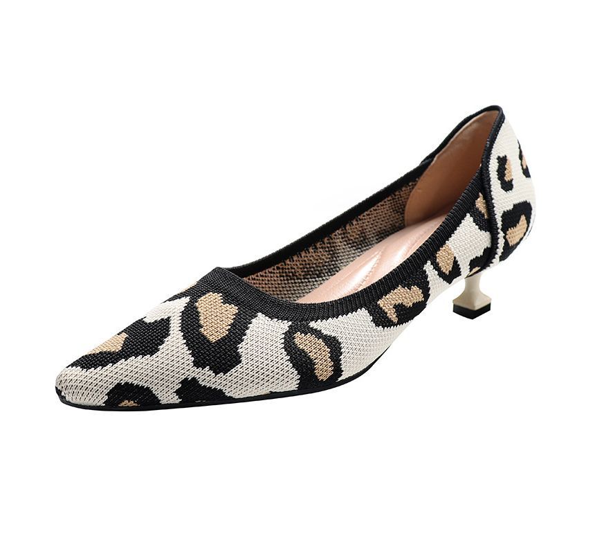 Heel Pumps Pointy-Toe Kitten Knit