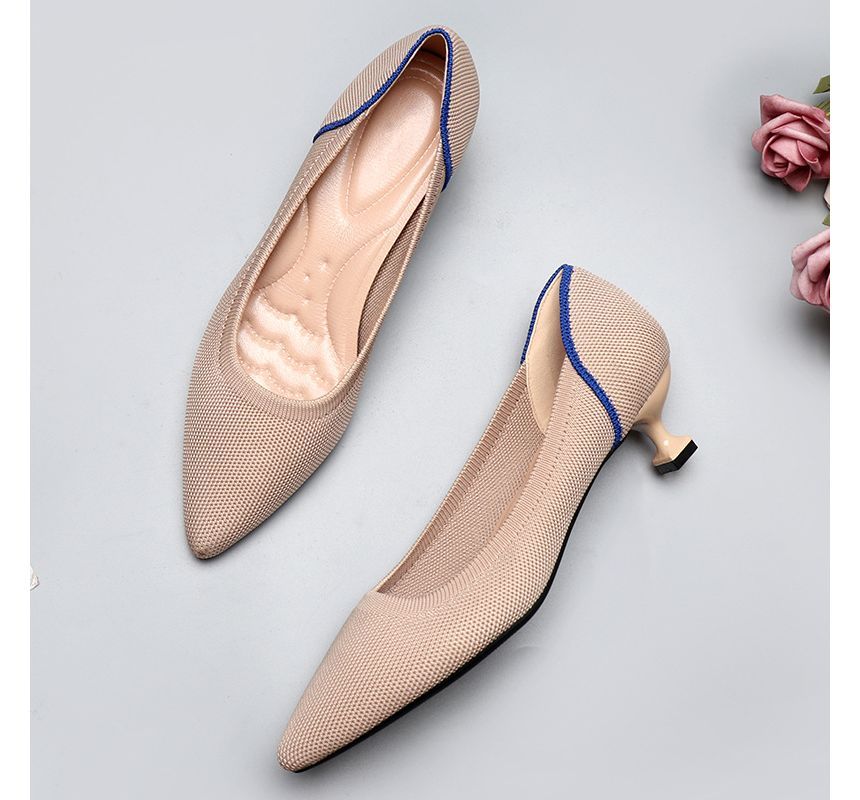 Heel Pumps Pointy-Toe Kitten Knit