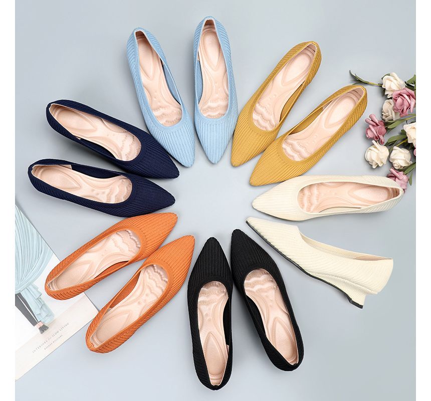 Wedge Pumps Knit Pointy-Toe Heel