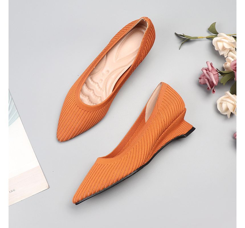 Wedge Pumps Knit Pointy-Toe Heel