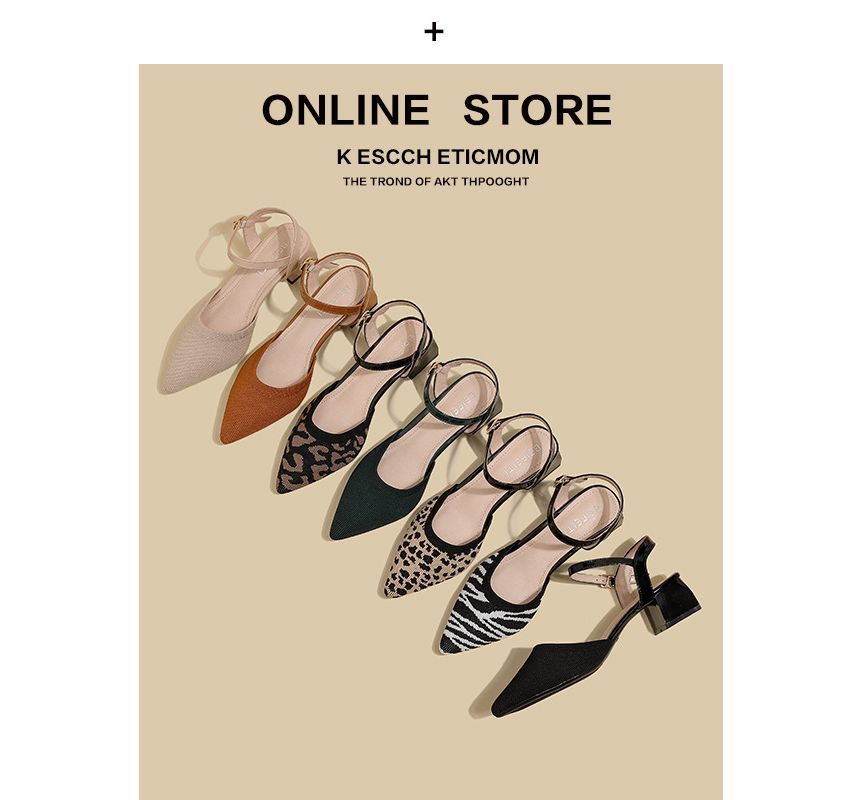 Heel Pointy-Toe Sandals Strap Ankle Chunky