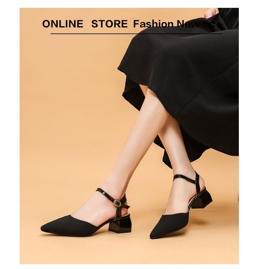 Heel Pointy-Toe Sandals Strap Ankle Chunky