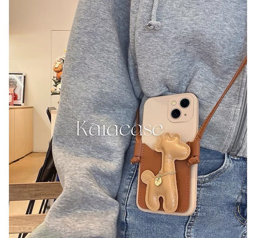 Strap Crossbody Case Faux Pearl Phone Giraffe